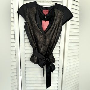 BRAND NEW Narciso Rodriguez Sequin Top - XS, Black, Gold, Luxurious Shirt Blouse